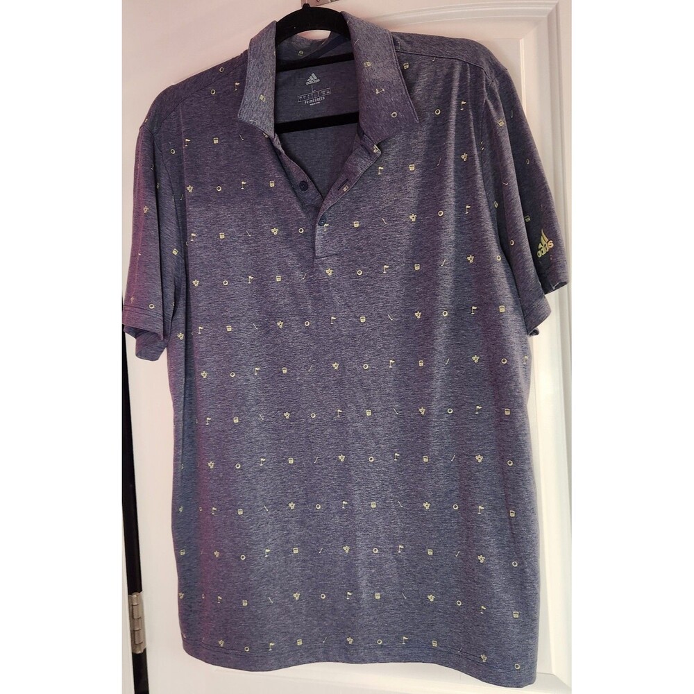 Adidas Primegreen Polo Shirt Men’s L Short Sleeve Golf Images All Over Print